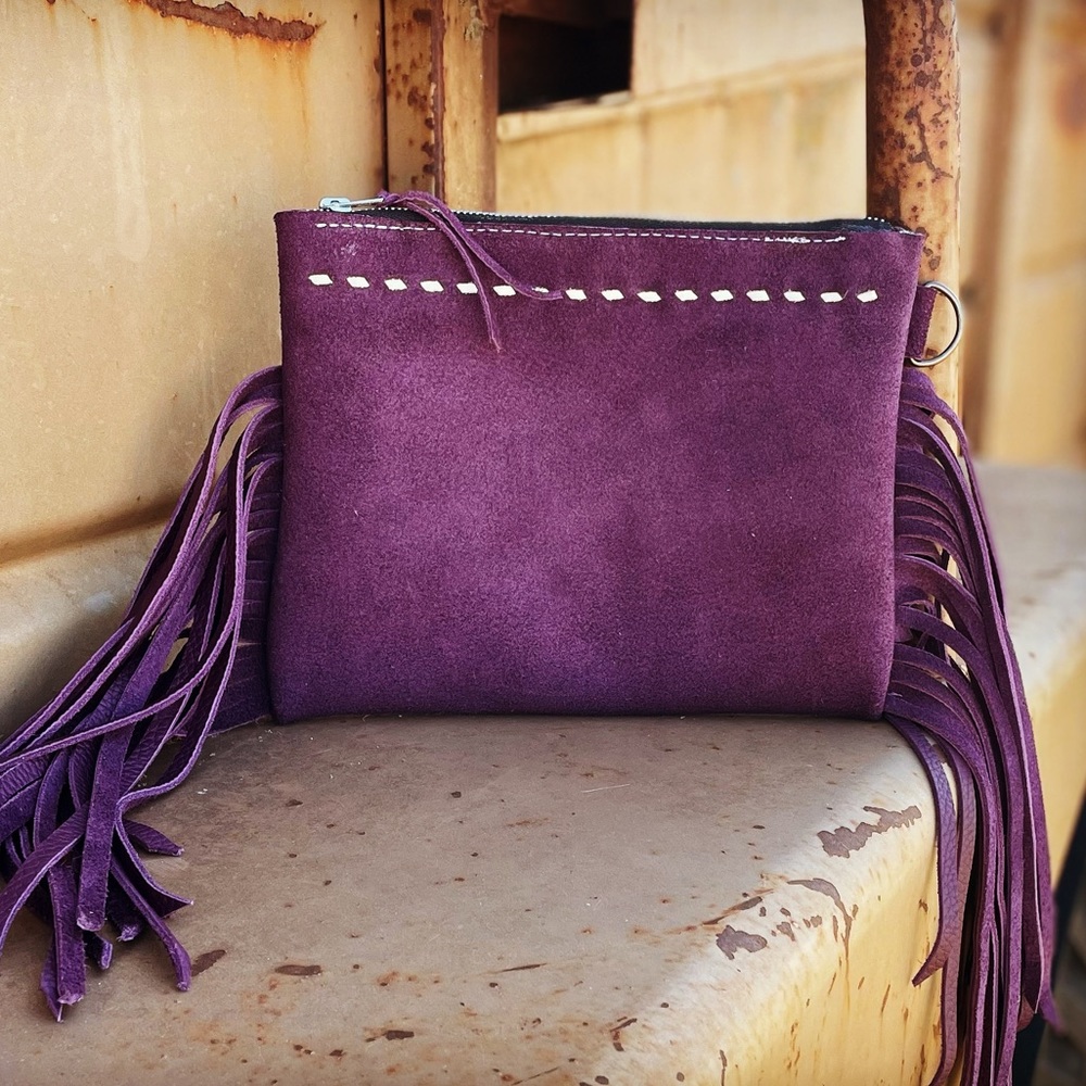 Handmade purple suede wristlet
